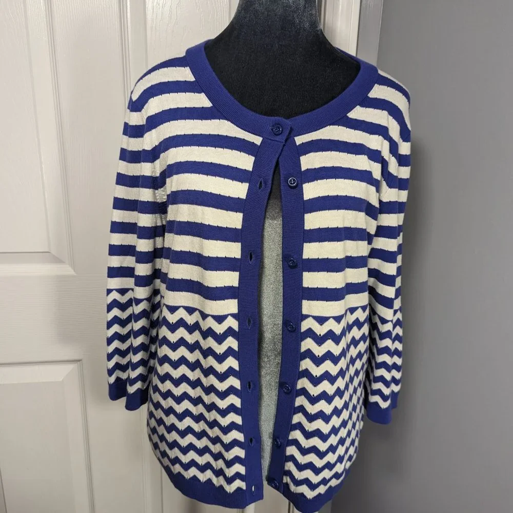 Kate Spade Blue & White Striped Cardigan Sweater